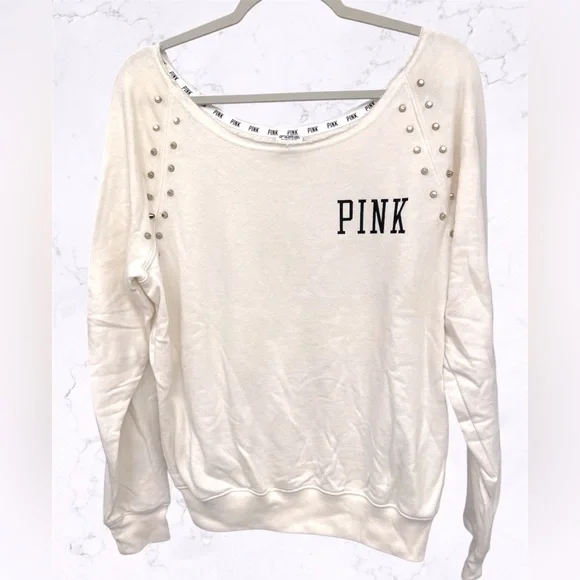 VS PINK Off-Shoulder Stud Sweatshirt - Picture 2 of 8